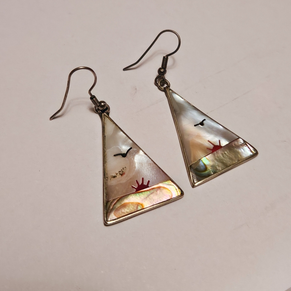 Mother of Pearl Triangle Drop Earrings with Sunrise Accent